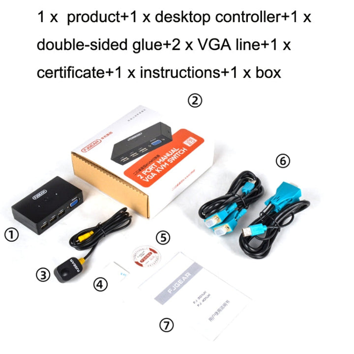 Lisslune | FJGEAR FJ-201UK 2 In 1 Out KVM Switcher With Desktop Controller With Cable (Black)