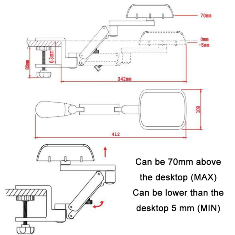 Lisslune | Aluminium alloy computer desk wrist support armrest, Color: Height adjustable gray