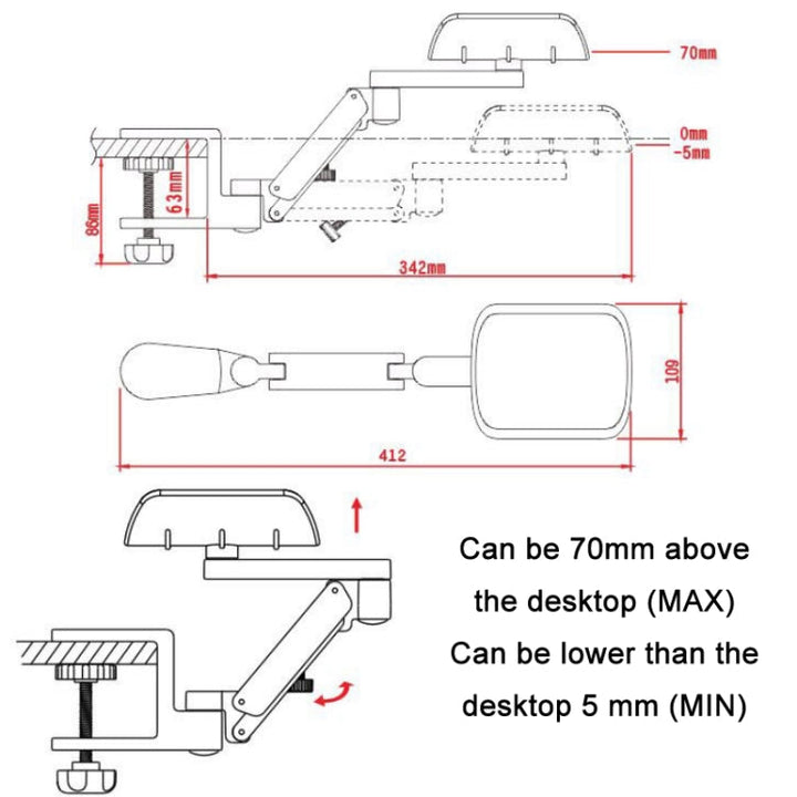 Lisslune | Aluminium alloy computer desk wrist support armrest, Color: Height adjustable gray