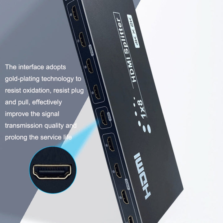 Lisslune | FJGEAR SM4K108 8 Ports HDMI Splitter 4K HD Audio and Video Splitter EU Plug