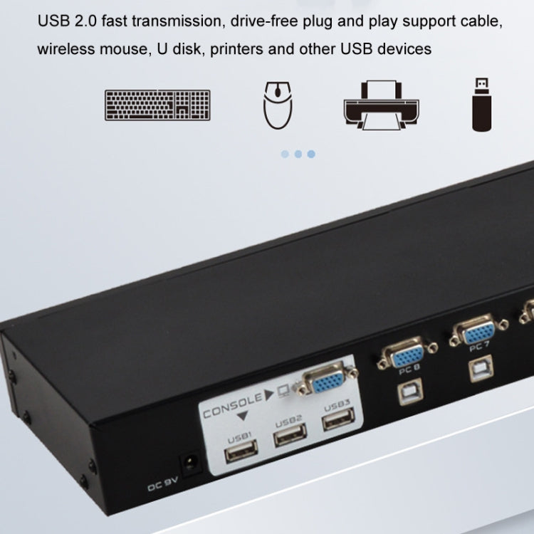 Lisslune | FJGEAR FJ-810UK 8 In 1 Out Computer Host VGA To KVM Switch With Desktop Switch, EU Plug (Black)