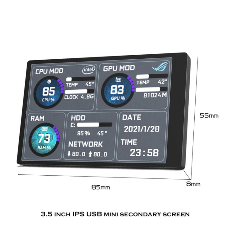 Lisslune | 3.5 Inch IPS View All Computer Monitor USB Housing Vice Screen Set 1 (White)