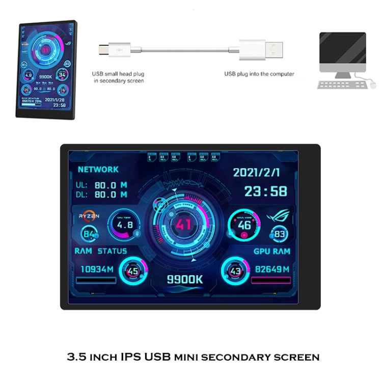 Lisslune | 3.5 Inch IPS View All Computer Monitor USB Housing Vice Screen Set 1 (White)