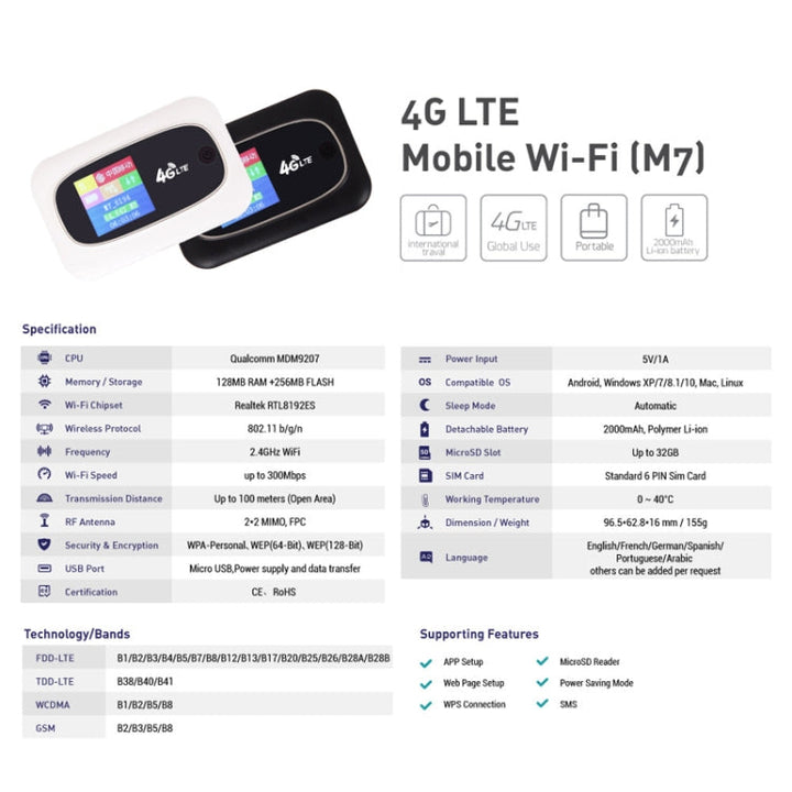 Lisslune | M7 4G WIFI Mobile Card Router Color Random Delivery, Style: Full Frequency International Edition