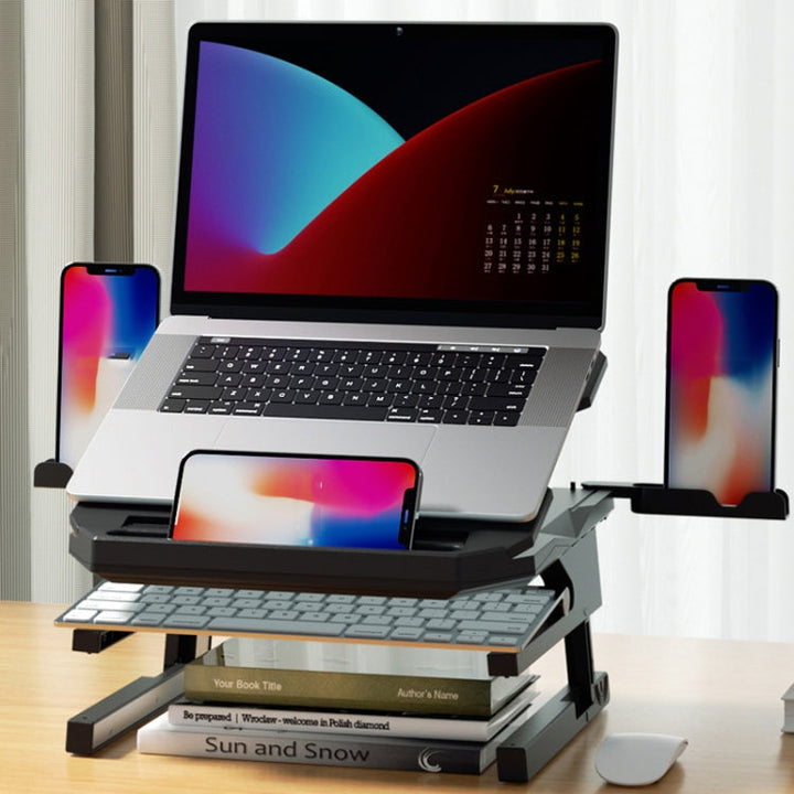 Lisslune | Double Layer Folding Laptop Stand Aluminum Computer Height Adjustable Frame (Black)