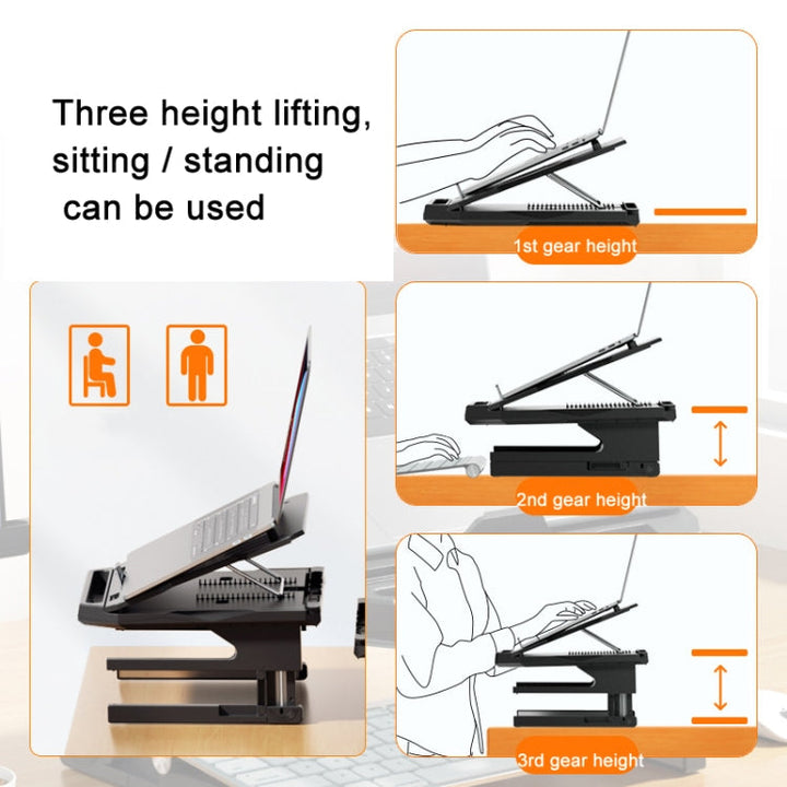 Lisslune | Double Layer Folding Laptop Stand Aluminum Computer Height Adjustable Frame (Black)
