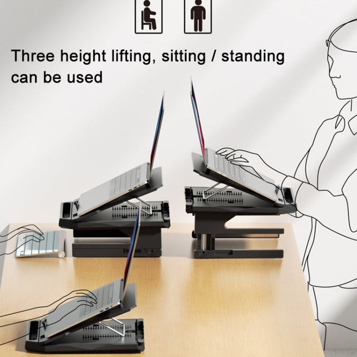 Lisslune | Double Layer Folding Laptop Stand Aluminum Computer Height Adjustable Frame (Black)