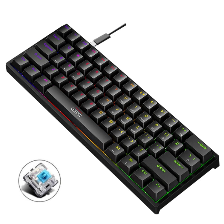 Lisslune | LEAVEN K620 61 Keys Hot Plug-in Illuminated Gaming Wired Mechanical Keyboard, Cable Length: 1.8m, Color: Black Green Shaft