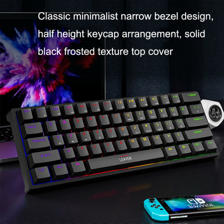 Lisslune | LEAVEN K620 61 Keys Hot Plug-in Illuminated Gaming Wired Mechanical Keyboard, Cable Length: 1.8m, Color: Black Green Shaft