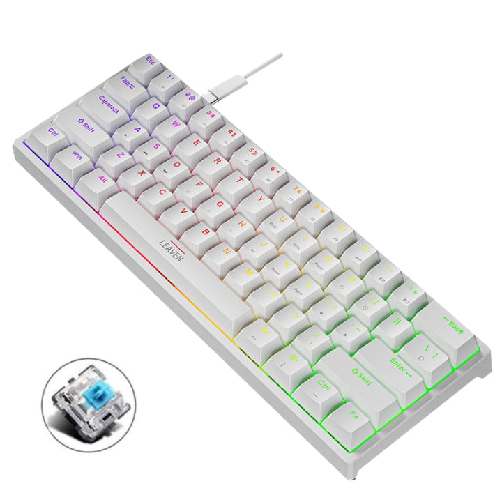Lisslune | LEAVEN K620 61 Keys Hot Plug-in Illuminated Gaming Wired Mechanical Keyboard, Cable Length: 1.8 m, Color: White Green Shaft