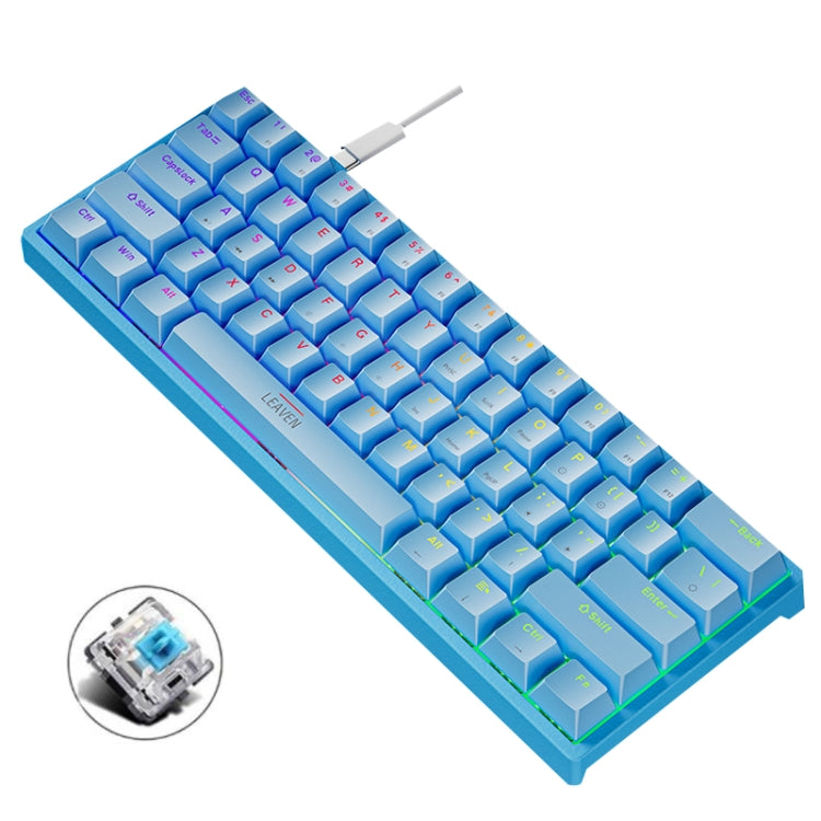 Lisslune | LEAVEN K620 61 Keys Hot Plug-in Illuminated Gaming Wired Mechanical Keyboard, Cable Length: 1.8 m, Color: Blue Green Shaft