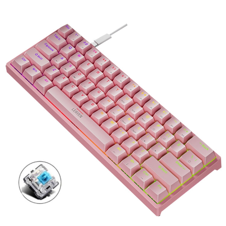 Lisslune | LEAVEN K620 61 Keys Hot Plug-in Illuminated Gaming Wired Mechanical Keyboard, Cable Length: 1.8 m, Color: Pink Green Shaft