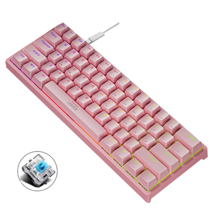 Lisslune | LEAVEN K620 61 Keys Hot Plug-in Illuminated Gaming Wired Mechanical Keyboard, Cable Length: 1.8 m, Color: Pink Green Shaft