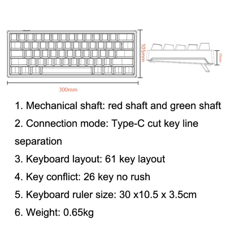 Lisslune | LEAVEN K620 61 Keys Hot Plug-in Illuminated Gaming Wired Mechanical Keyboard, Cable Length: 1.8 m, Color: Pink Green Shaft