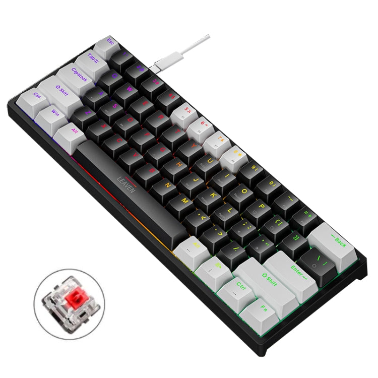 Lisslune | LEAVEN K620 61 Keys Hot Plug-in Illuminated Gaming Wired Mechanical Keyboard, Cable Length: 1.8 m, Color: White Black Red Shaft