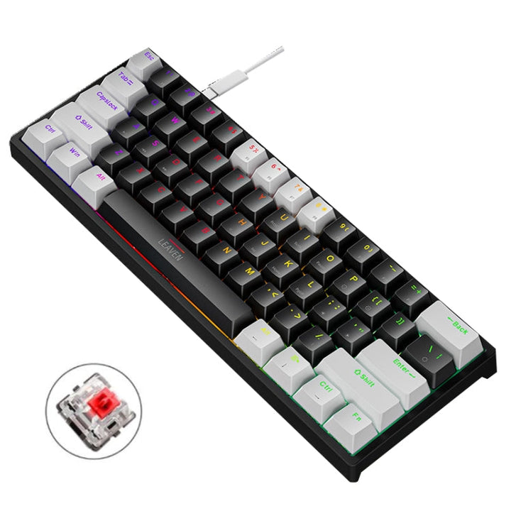 Lisslune | LEAVEN K620 61 Keys Hot Plug-in Illuminated Gaming Wired Mechanical Keyboard, Cable Length: 1.8 m, Color: White Black Red Shaft