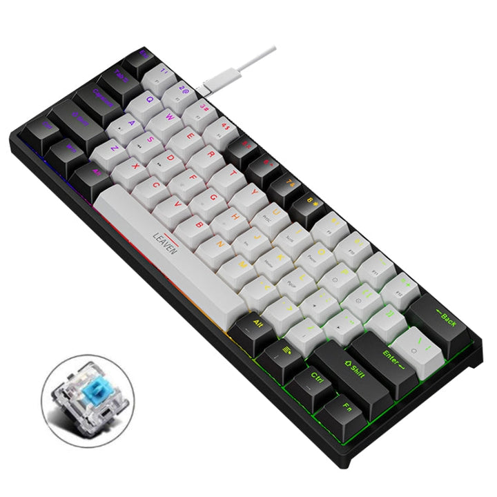 Lisslune | LEAVEN K620 61 Keys Hot Plug-in Glowing Game Wireless Mechanical Keyboard, Cable Length: 1.8 m, Color: Black White Green Shaft