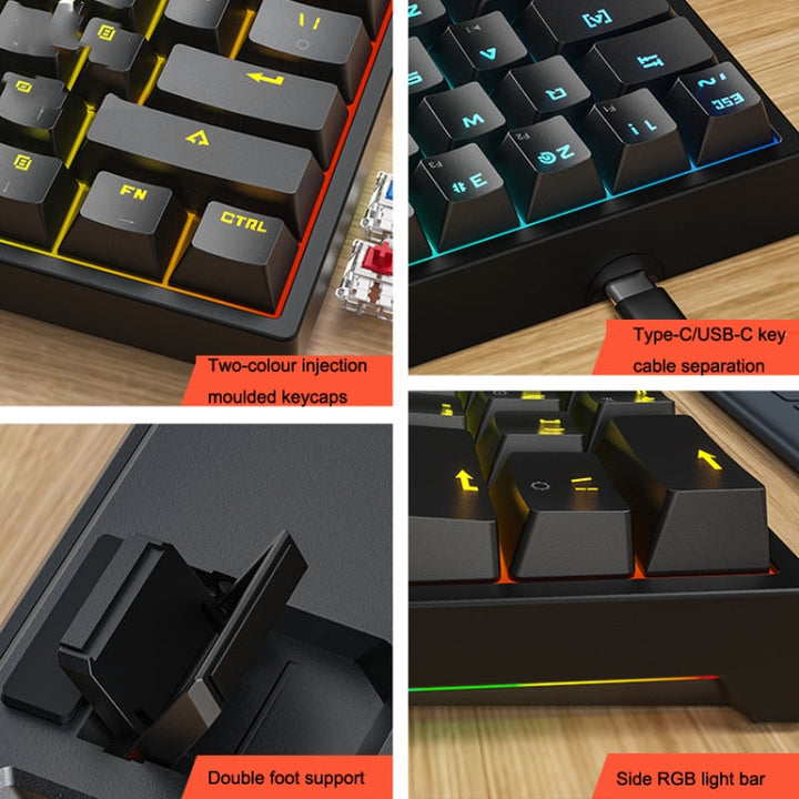 Lisslune | LEAVEN K620 61 Keys Hot Plug-in Glowing Game Wireless Mechanical Keyboard, Cable Length: 1.8 m, Color: Black White Green Shaft