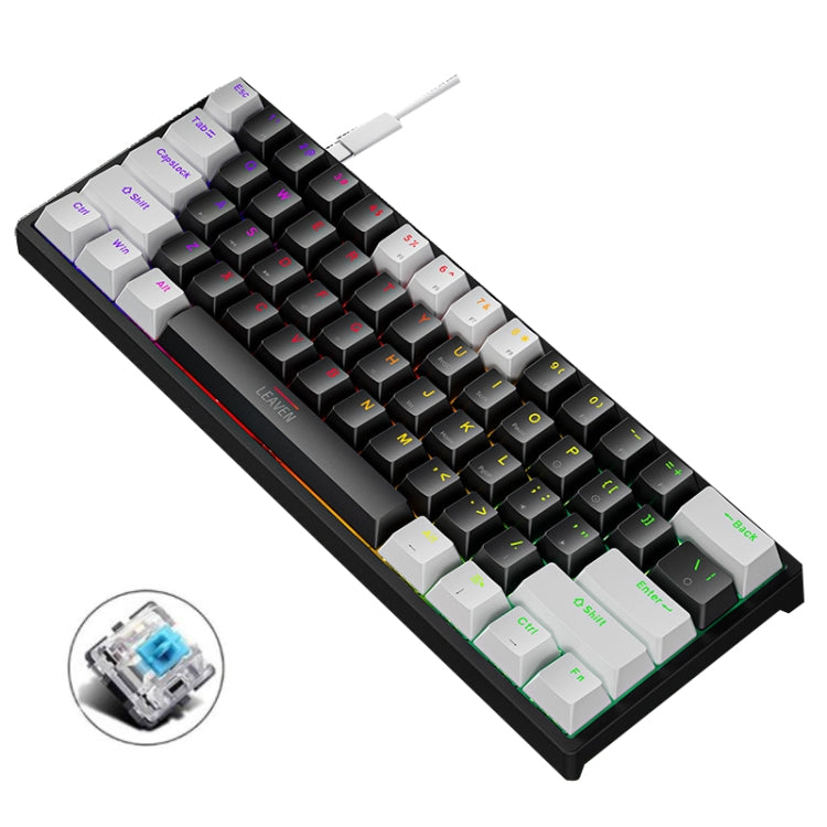Lisslune | LEAVEN K620 61 Keys Hot Plug-in Illuminated Gaming Wired Mechanical Keyboard, Cable Length: 1.8 m, Color: White Black Green Shaft
