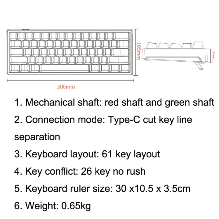 Lisslune | LEAVEN K620 61 Keys Hot Plug-in Illuminated Gaming Wired Mechanical Keyboard, Cable Length: 1.8 m, Color: White Black Green Shaft