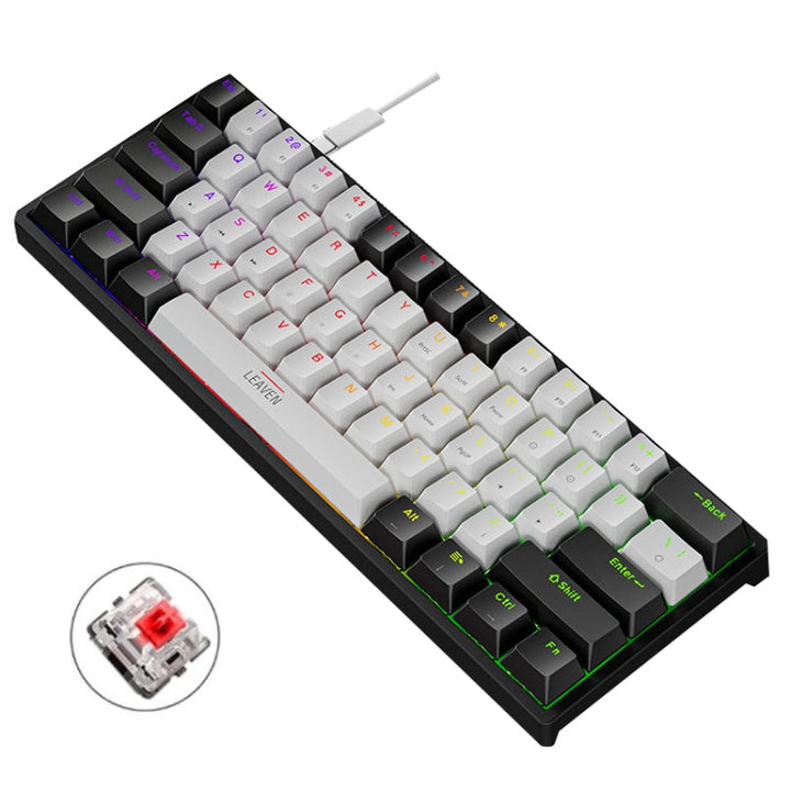 Lisslune | LEAVEN K620 61 Keys Hot Plug-in Illuminated Gaming Wired Mechanical Keyboard, Cable Length: 1.8 m, Color: Black White Red Shaft