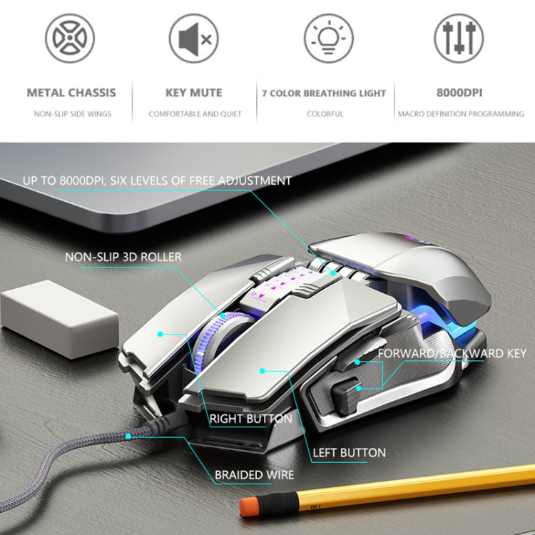 Lisslune | Dark Alien V710 7 Keys Metal Office Adapter Wired RGB Mouse, Cable Length: 1.78 m (Black)