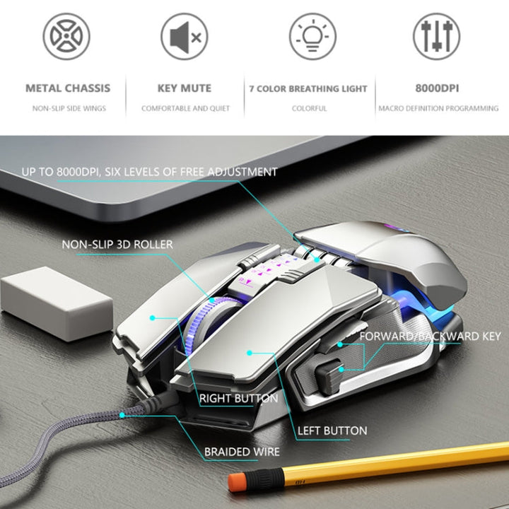 Lisslune | Dark Alien V710 7 Keys Metal Office Adapter Wired RGB Mouse, Cable Length: 1.78 m (Black)