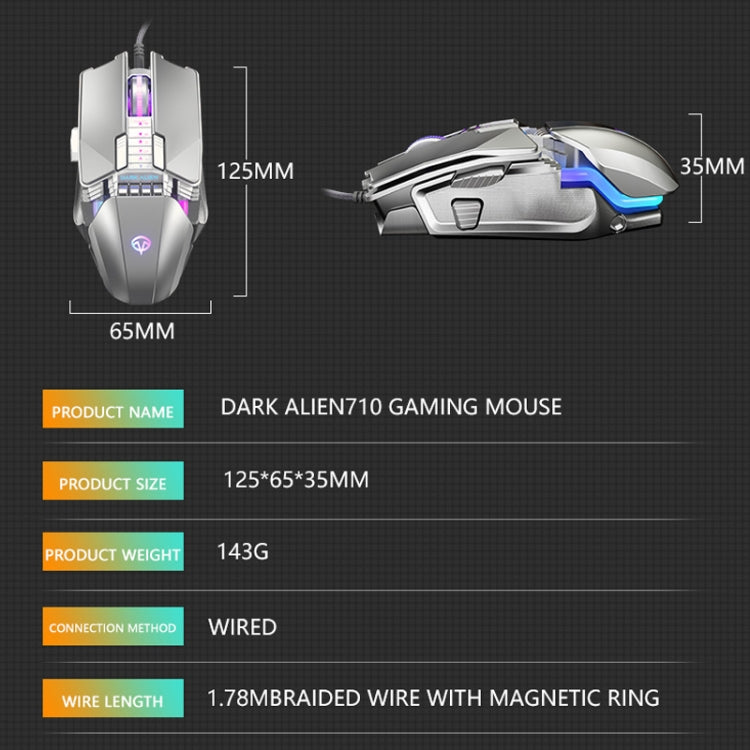 Lisslune | Dark Alien V710 7 Keys Metal Office Adapter Wired RGB Mouse, Cable Length: 1.78 m (Black)