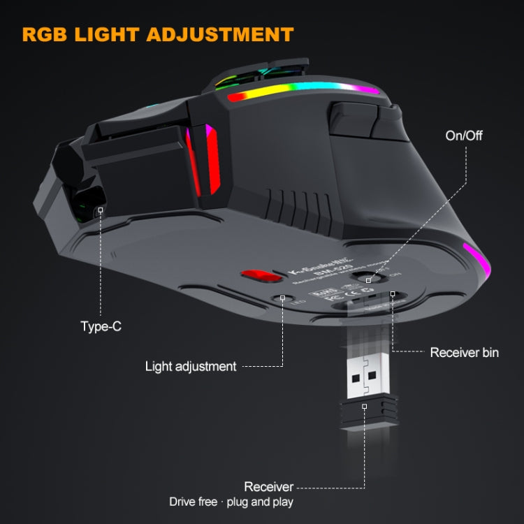 Lisslune | K-Snake BM520 9-Button 3200DPI 2.4G RGB Wireless Dual-Mode Gaming Mouse (White)