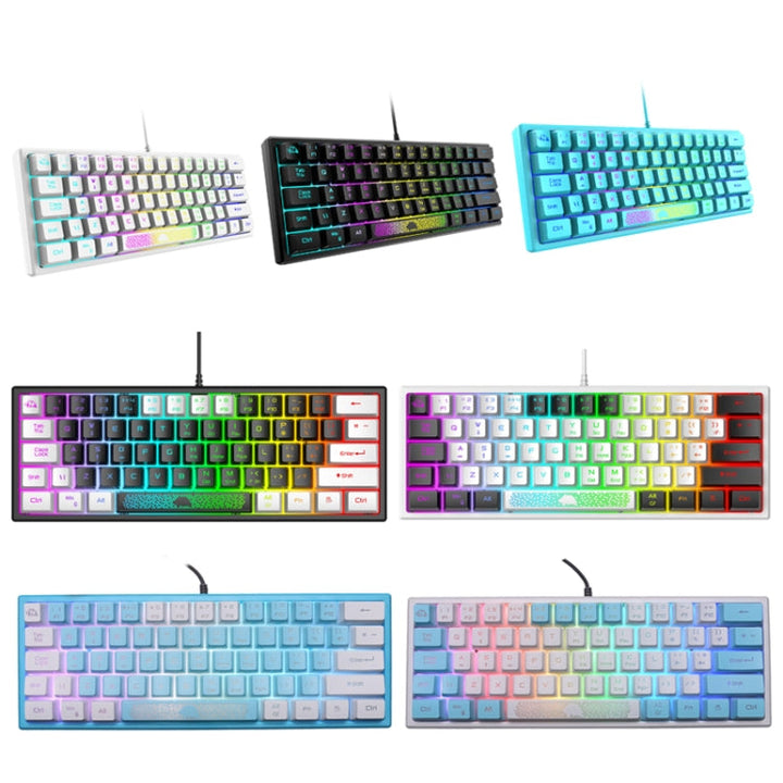 Lisslune | ZIYOULANG K61 62 Keys Gaming RGB Lighting Notebook Wired Keyboard, Cable Length: 1.5m (Black)