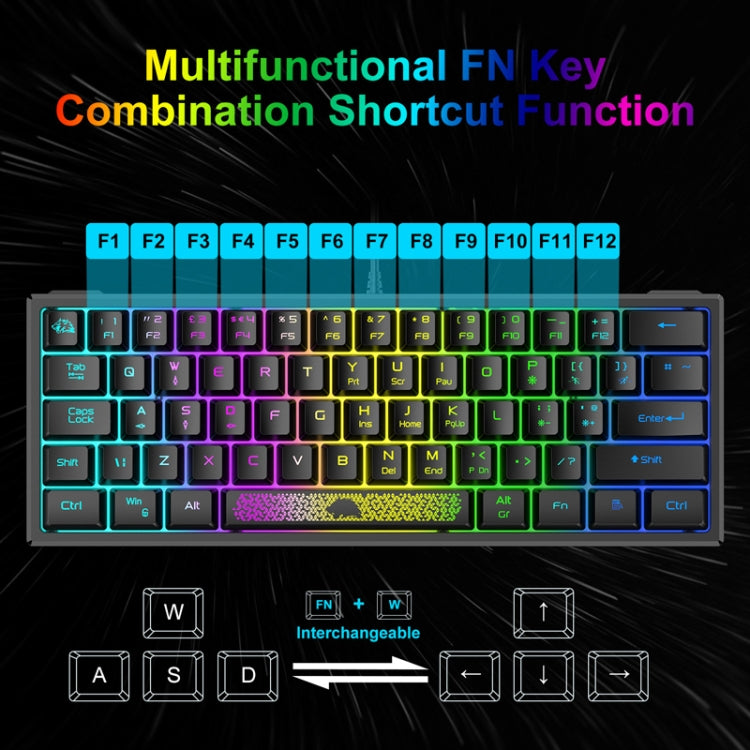 Lisslune | ZIYOULANG K61 62 Keys Gaming RGB Lighting Notebook Wired Keyboard, Cable Length: 1.5m (Black)
