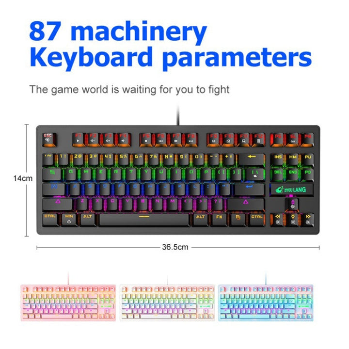 Lisslune | ZIYOULANG K2 87 Keys Office Laptop Punk Glowing Mechanical Wired Keyboard, Cable Length: 1.5m, Color: Black