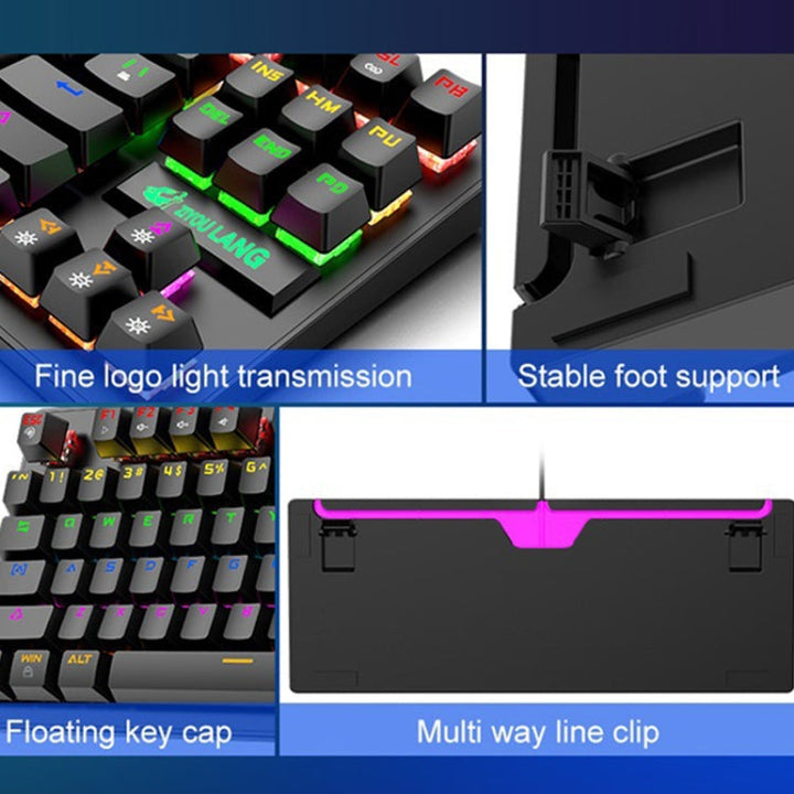 Lisslune | ZIYOULANG K2 87 Keys Office Laptop Punk Glowing Mechanical Wired Keyboard, Cable Length: 1.5m, Color: Black