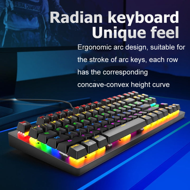 Lisslune | ZIYOULANG K2 87 Keys Office Laptop Punk Glowing Mechanical Wired Keyboard, Cable Length: 1.5m, Color: Black