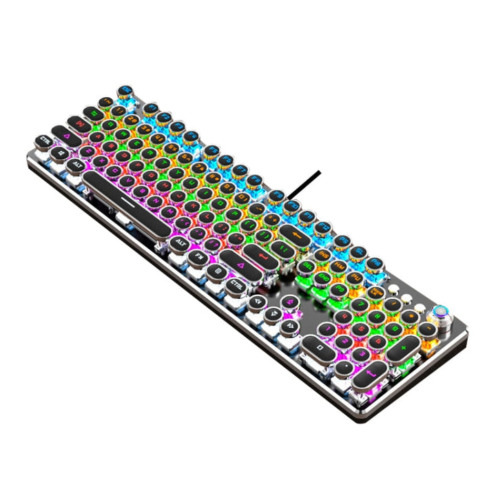 Lisslune | K820 104 Keys Retro Punk Plating Button Illuminated Wired Green Shaft Keyboard, Cable Length: 1.6 m, Style: Running Light (Black)