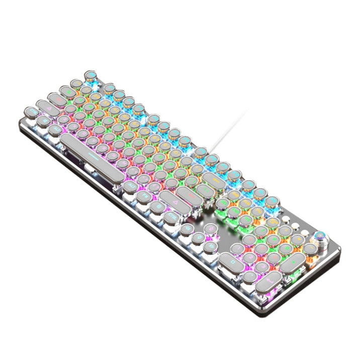 Lisslune | K820 104 Keys Retro Punk Coating Button Illuminated Wired Green Shaft Keyboard, Cable Length: 1.6m, Style: Running Lights (White)