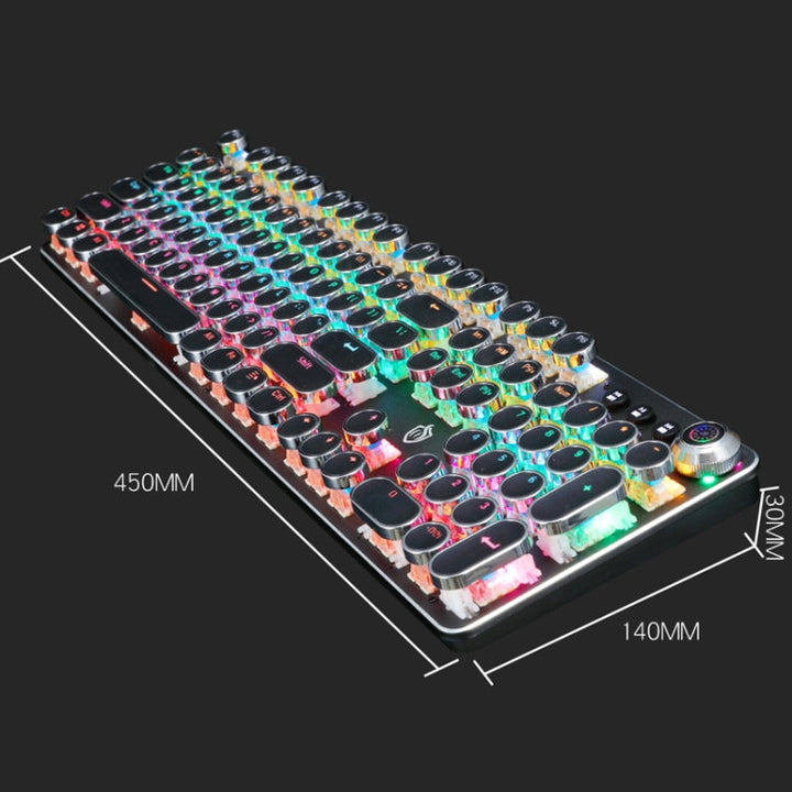 Lisslune | K820 104 Keys Retro Punk Coating Button Illuminated Wired Green Shaft Keyboard, Cable Length: 1.6m, Style: Running Lights (White)