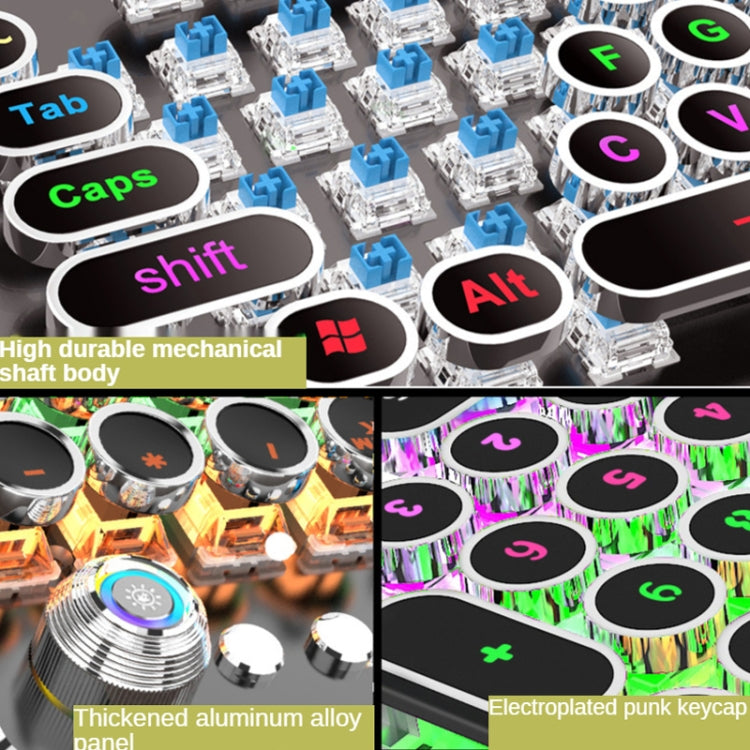 Lisslune | K820 104 Keys Retro Punk Coating Button Illuminated Wired Green Shaft Keyboard, Cable Length: 1.6m, Style: Running Lights (White)