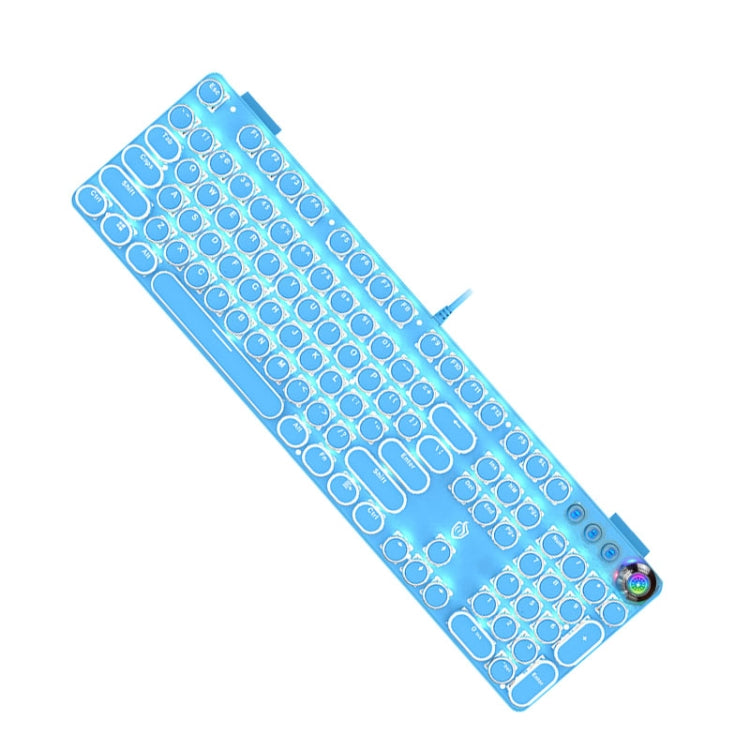 Lisslune | K820 104 Keys Retro Punk Platinum Button Illuminated Wired Green Shaft Keyboard, Cable Length: 1.6 m, Style: White Light (Blue)