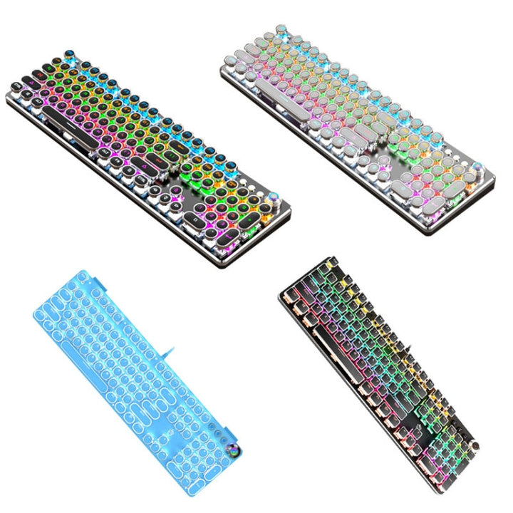Lisslune | K820 104 Keys Retro Punk Platinum Button Illuminated Wired Green Shaft Keyboard, Cable Length: 1.6 m, Style: White Light (Blue)