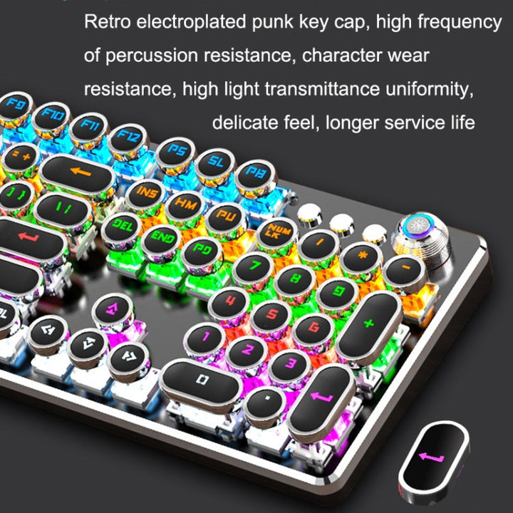 Lisslune | K820 104 Keys Retro Punk Platinum Button Illuminated Wired Green Shaft Keyboard, Cable Length: 1.6 m, Style: White Light (Blue)