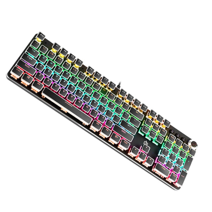 Lisslune | K820 104 Keys Retro Punk Plating Button Illuminated Wired Green Shaft Keyboard, Cable Length: 1.6m, Style: Square (Black)