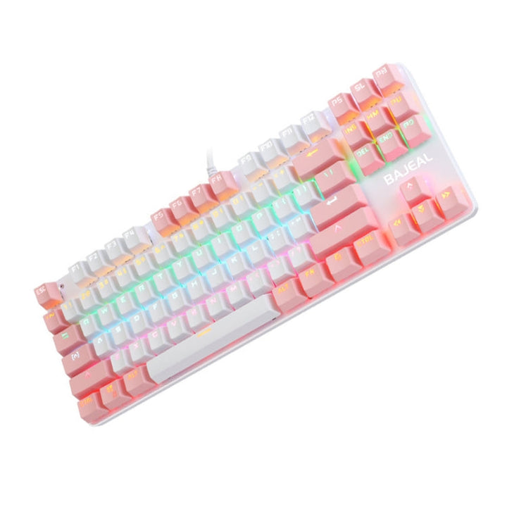 Lisslune | BAJEAL K100 87 Keys Green Shaft Wired Mechanical Keyboard, Cable length: 1.6m (White Pink)