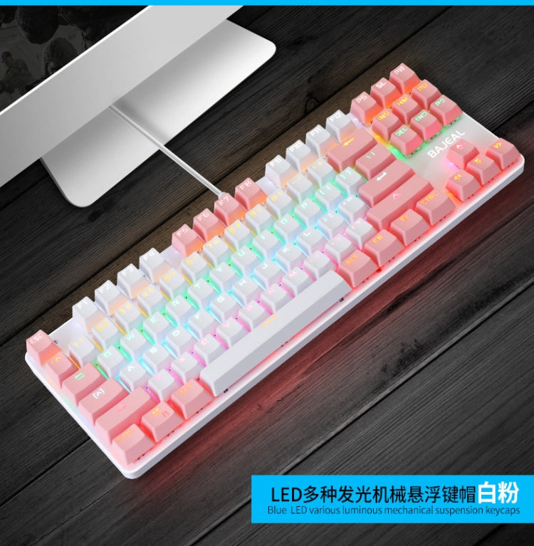 Lisslune | BAJEAL K100 87 Keys Green Shaft Wired Mechanical Keyboard, Cable length: 1.6m (White Pink)