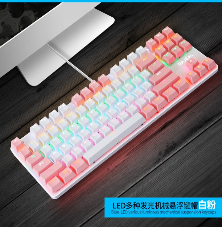 Lisslune | BAJEAL K100 87 Keys Green Shaft Wired Mechanical Keyboard, Cable length: 1.6m (White Pink)