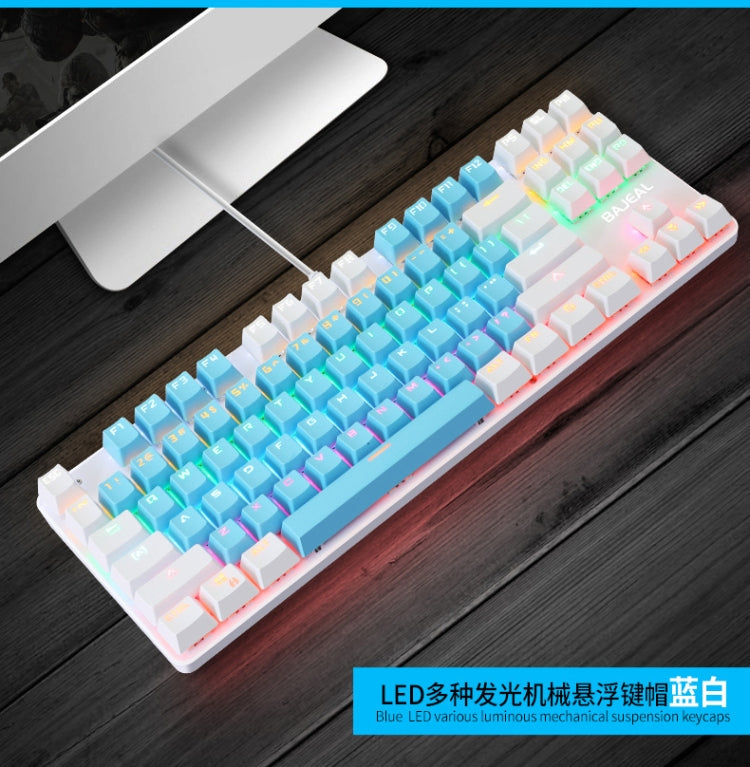 Lisslune | BAJEAL K100 87 Keys Green Shaft Wired Mechanical Keyboard, Cable length: 1.6m (Blue White)