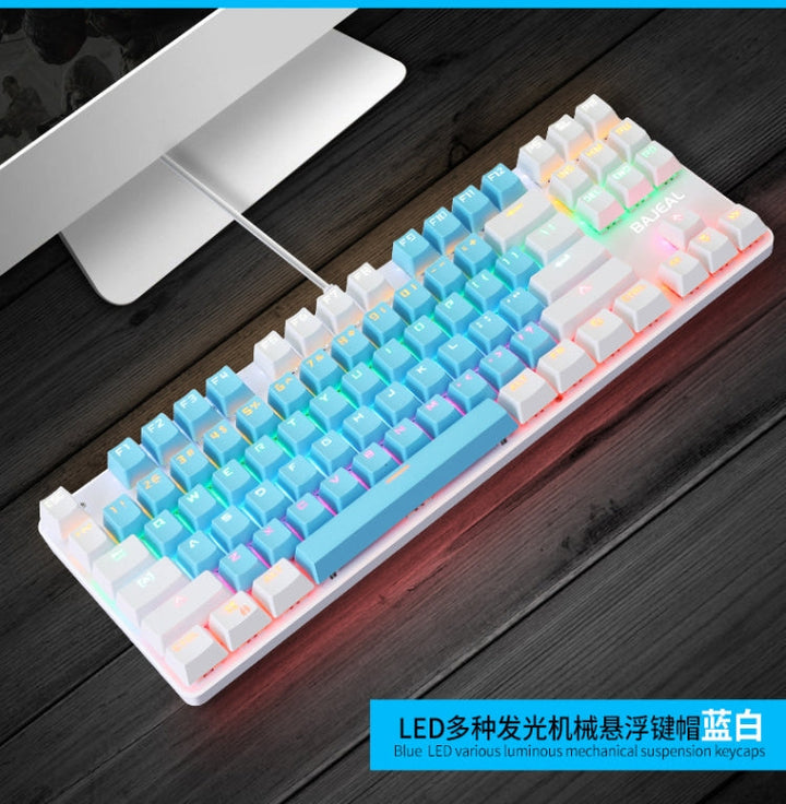 Lisslune | BAJEAL K100 87 Keys Green Shaft Wired Mechanical Keyboard, Cable length: 1.6m (Blue White)