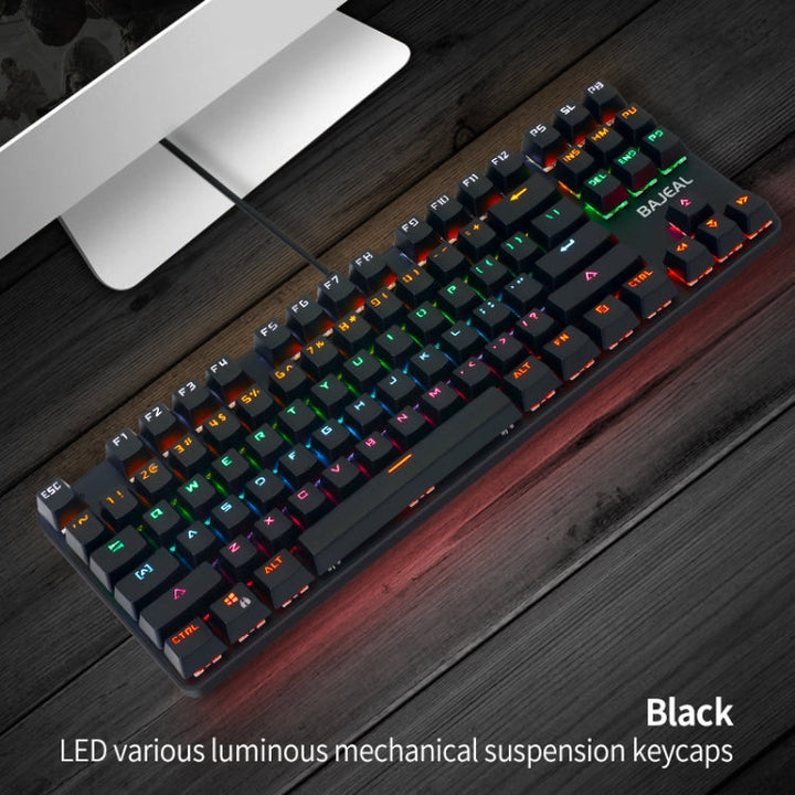 Lisslune | BAJEAL K100 87 Keys Green Shaft Wired Mechanical Keyboard, Cable Length: 1.6m(Black)