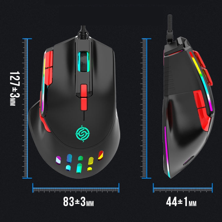 Lisslune | K-Snake Q15 9 Keys RGB Light Effect Wired Mechanical Mouse, Cable Length: 1.5 m (Black)