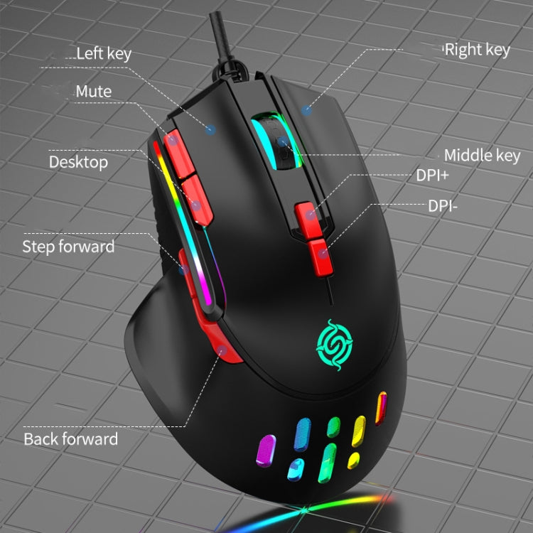 Lisslune | K-Snake Q15 9 Keys RGB Light Effect Wired Mechanical Mouse, Cable Length: 1.5 m (White)